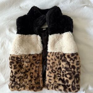 Urban Republic Kids Faux Fur Vest - Black, Cream, and Brown